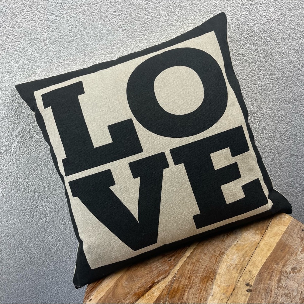 Vintage House l LOVE Retro Mod Graphic Letters Duck Feather Insert Accent Pillow